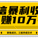 微信暴利收单日赚10万+，IP精准流量黑洞与三板斧成交术帮助你迅速步入正轨（完结）