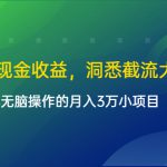 单日500现金收益，洞悉截流大法，一个批量化无脑操作的月入3万小项目