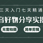 抖音好物分享实操课，无需拍摄，简单剪辑，短视频快速涨粉（125节视频课程）