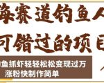 蓝海赛道钓鱼人不可错过的项目，只靠钓鱼抓虾轻轻松松变现过万，涨粉快制作简单【揭秘】