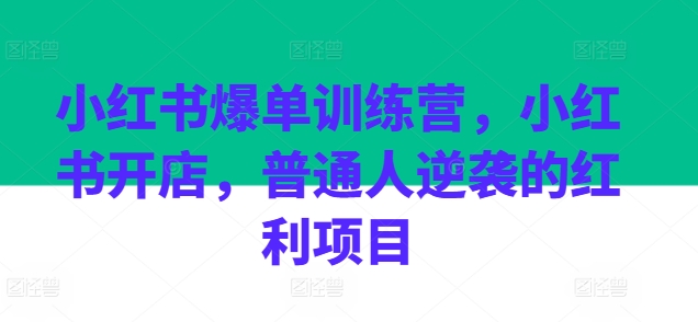 小红书爆单训练营，小红书开店，普通人逆袭的红利项目