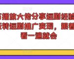 千万播放大佬分享短剧经验，带你玩转短剧推广变现，跟着操作看一遍就会