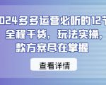 2024多多运营必听的12节课，全程干货，玩法实操，爆款方案尽在掌握