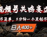 视频号共鸣赛道，操作简单，5分钟1个原创作品，日入几张【揭秘】