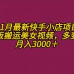 11月K总部落快手小店情趣男粉项目，利用模板搬运美女视频，多变现方式月入3000+