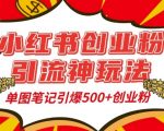 小红书创业粉引流神玩法，单图笔记引爆500+精准创业粉丝，私信狂潮接连不断