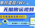 无脑搬运视频号可批量复制，新手即可操作，日引精准创业粉300+，月变现过W 【揭秘】