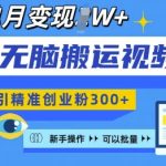 无脑搬运视频号可批量复制，新手即可操作，日引精准创业粉300+，月变现过W 【揭秘】